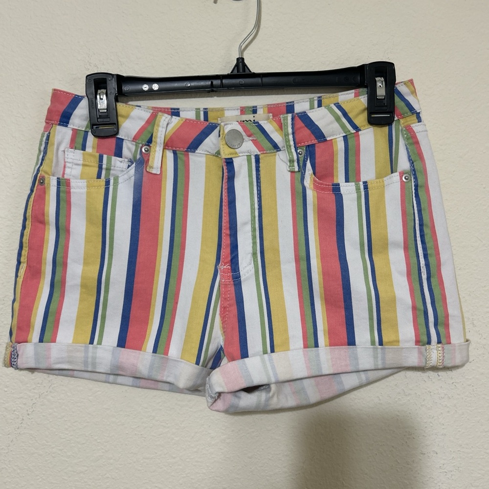 YMI Jeans High-Waist Striped Cuffed Denim Shorts (7/28)